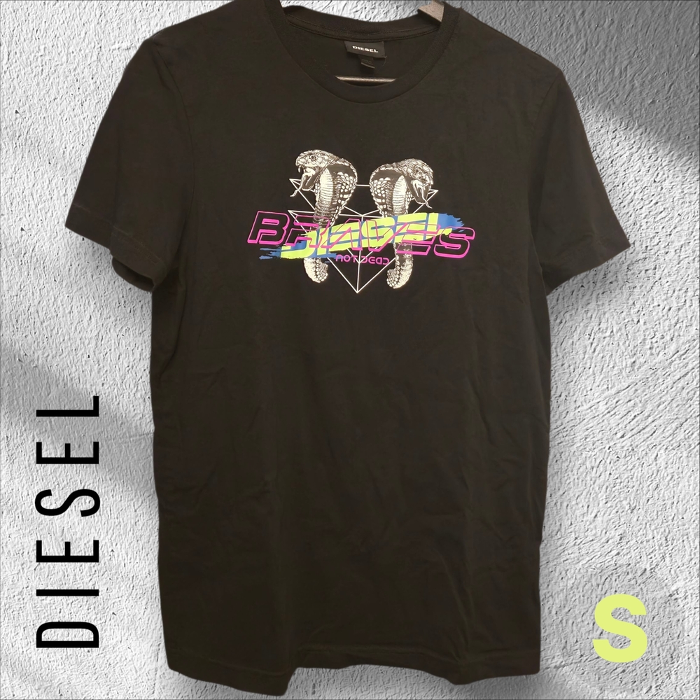 Diesel E35 Graphic Tee Black Size US S 100% Cotton EUC